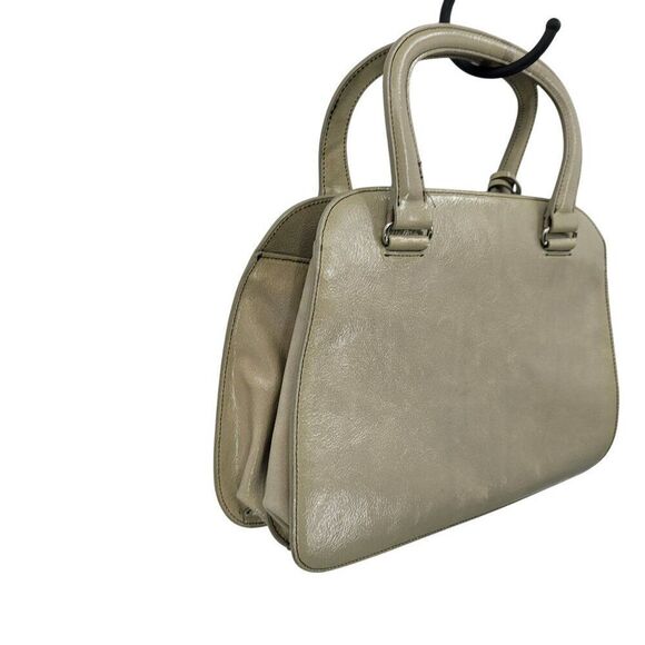 Vtg Beige Oatmeal Double-Handle‎ Leather Structured Top Handle Handbag Old Money - Picture 4 of 10